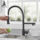 GobekUsa Black Spring Kitchen Faucet with Sprayer and Brushed Nickel Finish