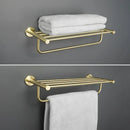 GobekUsa Brushed Gold Bathroom Accessories Set: Wall Mount Shelf, Toilet Paper Holder, Towel Bar, Robe Hook