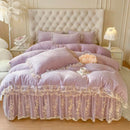 GobekUsa Lace Princess Bedding Set with Velvet Bed Skirt & Quilt Cover