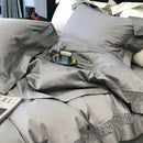 GobekUsa Grey Hollow Lace 1000TC Egyptian Cotton Bedding Set with Wide Edge