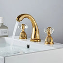 GobekUsa Gold Crystal Handle Basin Faucet, 3 Hole Widespread Bathroom Sink Tap