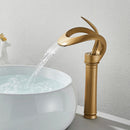 GobekUsa Black Brass Waterfall Basin Faucet, Single Handle Deck Mount Vanity Tap