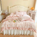 GobekUsa French Princess Lace Ruffles Bedding Set, 100% Cotton, Pink Romantic Theme