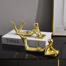 GobekUsa Golden Thinker Reader Man Resin Figure: Abstract Home Decor Figurine