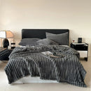 GobekUsa Cozy Coral Fleece Striped Solid Blanket for Winter Sofa Cover Queen King Sizes