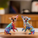 GobekUsa Chihuahua Dog Ornament Resin Handicrafts Home Decor Graffiti Art 18cm