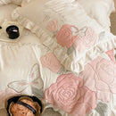 GobekUsa Lace Ruffles Princess Duvet Set, Butterfly Flowers Embroidery, Cozy Bedding with Bed Sheet & Pillowcases