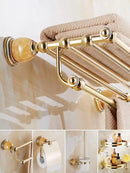 GobekUsa Brass Jade Bathroom Accessories Set: Towel Bar, Soap Holder, Towel Rack, Glass Shelf