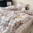 GobekUsa Cotton Grid Bedding Set - Soft & Stylish Bed Sheet, Quilt Cover Kit
