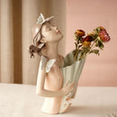GobekUsa 30cm Pink Butterfly Girl Vase Statue Modern Home Decor Resin Figurines