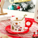 GobekUsa Christmas Ceramic Santa Tea Set with Spoon, Festive Coffee Cup & Saucer