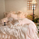 GobekUsa French Lace Ruffles Princess Bedding Set with Warm Milk Velvet Duvet Cover