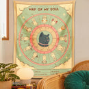 GobekUsa Cat Tapestry Soul Tarot Zodiac Constellation Wheel Retro Boho Living Room Decor