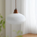 GobekUsa Brown Wood LED Pendant Lamp Ceramic Nordic Hanging Light Fixtures