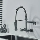 GobekUsa Black Kitchen Faucet Wall Mounted Dual Swivel Spouts Vessel Sink Mixer Tap