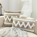 GobekUsa Boho Style Tufted Cushion Cover with Tassel, Gray Embroidery, 45x45cm