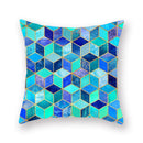 GobekUsa Geometric Leaf Flower Pillowcase Teal Blue Sofa Car Home Decor Throw Cover