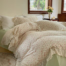 GobekUsa Elegant Floral Lace Ruffles Bedding Set with Double Yarn - Soft Cotton Blend