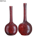 GobekUsa Gilded Red Glass Vase with Artificial Flowers - Modern Desk Decor