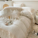 GobekUsa French Lace Ruffles Velvet Bedding Set, Furry Duvet, Sheet, Pillowcases