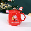 GobekUsa Christmas Ceramic Mug Set with Lid, Spoon - Festive Santa Claus & Elk Design