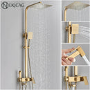 GobekUsa Brushed Gold Shower Faucet Set: Adjustable Height 4-Function Mixer Bathtub Tap