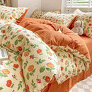 GobekUsa Cotton Flower Printed Comforter Set: Breathable Double-Layer Yarn, Soft Bedding for Girls
