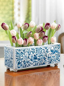 GobekUsa Blue White Porcelain Square Flowerpot Vase Chinese Retro Home Decor