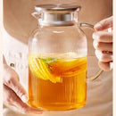 GobekUsa Glass Cold Water Kettle Set: Transparent Stripe Design, Stainless Steel Lid, 1.6L Capacity