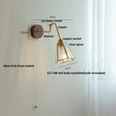 GobekUsa Clear Glass LED Wall Sconce Pull Chain Switch Rotate Arm Walnut Wood Stair Light