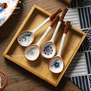 GobekUsa Japanese Vine Ceramic Spoon Set - Ins Wind Hand-painted Long Handle Dessert Spoons
