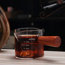 GobekUsa Glass Espresso Pitcher with Double Spouts and Wooden Handle
