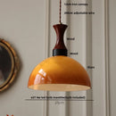 GobekUsa Amber LED Pendant Light Fixture Wood Glass Loft Adjustable Hang Lamp