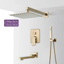 GobekUsa Brushed Gold Shower Faucet Set 2/3 Way Rainfall Bathtub Mixer Wall Mounted Box