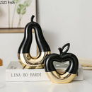 GobekUsa Gold Apple Pear Statue Ceramic Ornaments Desk Decoration Modern Crafts Sculpture