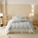GobekUsa Luxe Carved Velvet Lace Ruffles Bedding Set with Quilted Bed Skirt