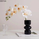 GobekUsa Black Glass Vase with Artificial Flowers for Minimalist Room Decor