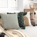 GobekUsa Green Coffee Geometric Tuft Tassel Cushion Cover - Modern Minimalist Embroidered Pillowcase