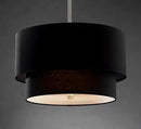 GobekUsa Double Linen Fabric Pendant Light Drum Lamp - Scandinavian Style Dining Room Bedroom Restaurant