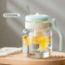 GobekUsa 1000ML Glass Tumbler with Lid, Straw & Handle - Transparent Coffee Cup Water Bottle