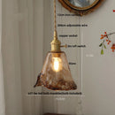 GobekUsa Brass Knob Switch LED Pendant Light, Nordic Amber Glass Hanging Lamp