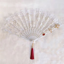 GobekUsa Elegant Gemstone Handle Lace Fan for Dark Gothic Court Party