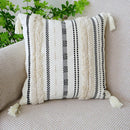 GobekUsa Boho Tufted Fringed Black White Geometry Printed 45x45cm Pillowcase