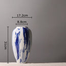 GobekUsa Blue & White Porcelain Vase: Ink Style Flowers, Aesthetic Room Decor