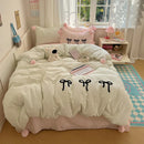 GobekUsa Korean Princess Bow Lattice Pompom Bedding Set - Single Queen Size