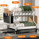 GobekUsa 2 Tier Dish Drying Rack Utensils Storage Organizer with Drainboard