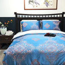 GobekUsa Blue Satin Jacquard Queen Duvet Cover Set with Sheet & Pillowcases