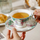 GobekUsa Green Willow Porcelain Tea Cup & Saucer Set - Elegant Tableware and Coffee Mug