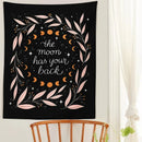 GobekUsa Botanical Olive Leaf Moon Phase Wall Hanging Tapestries - Black Psychedelic Home Decor