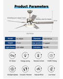 GobekUsa 52" Stainless Steel Blade Ceiling Fan with LED Light and Remote Control